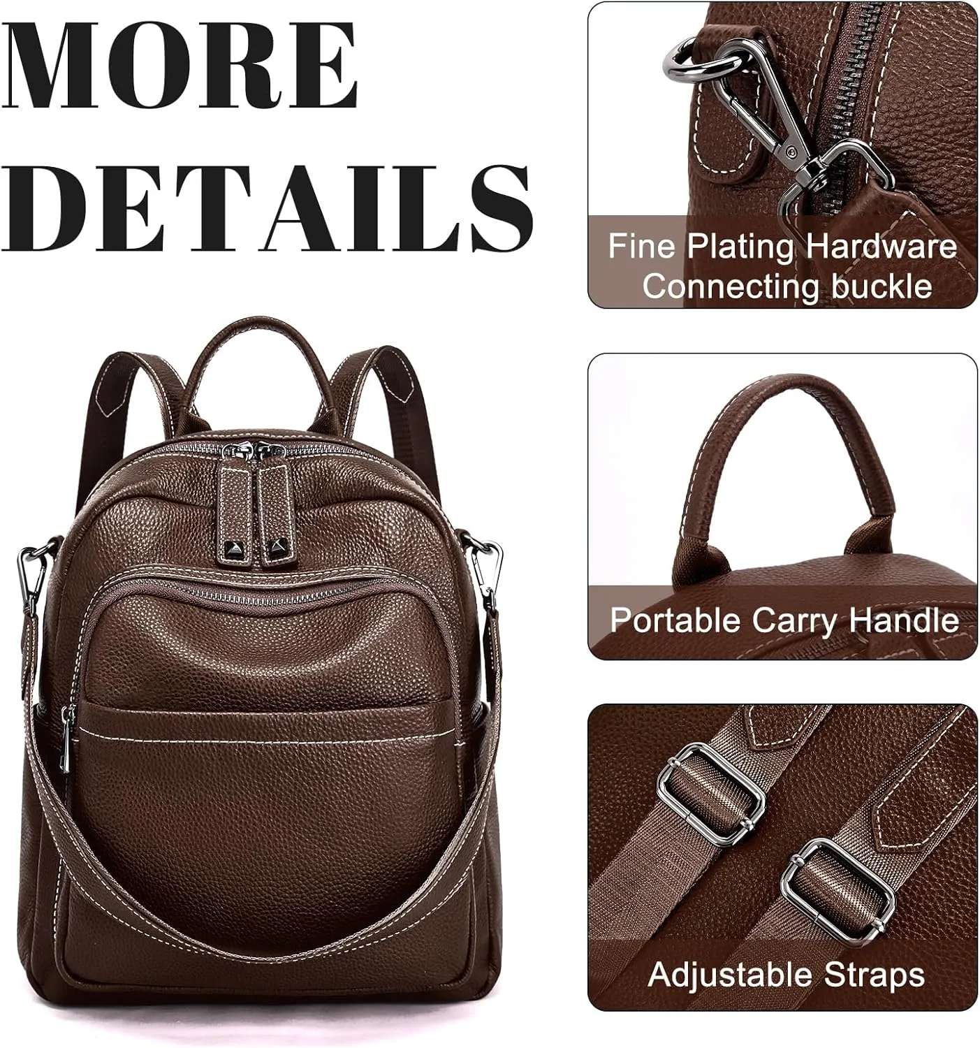 BOYATU Genuine Leather Backpack Purse for Women: Anti Theft Convertible Soft Backpacks - Elegant Womens Travel Backpack (05 Ebony Brown)
