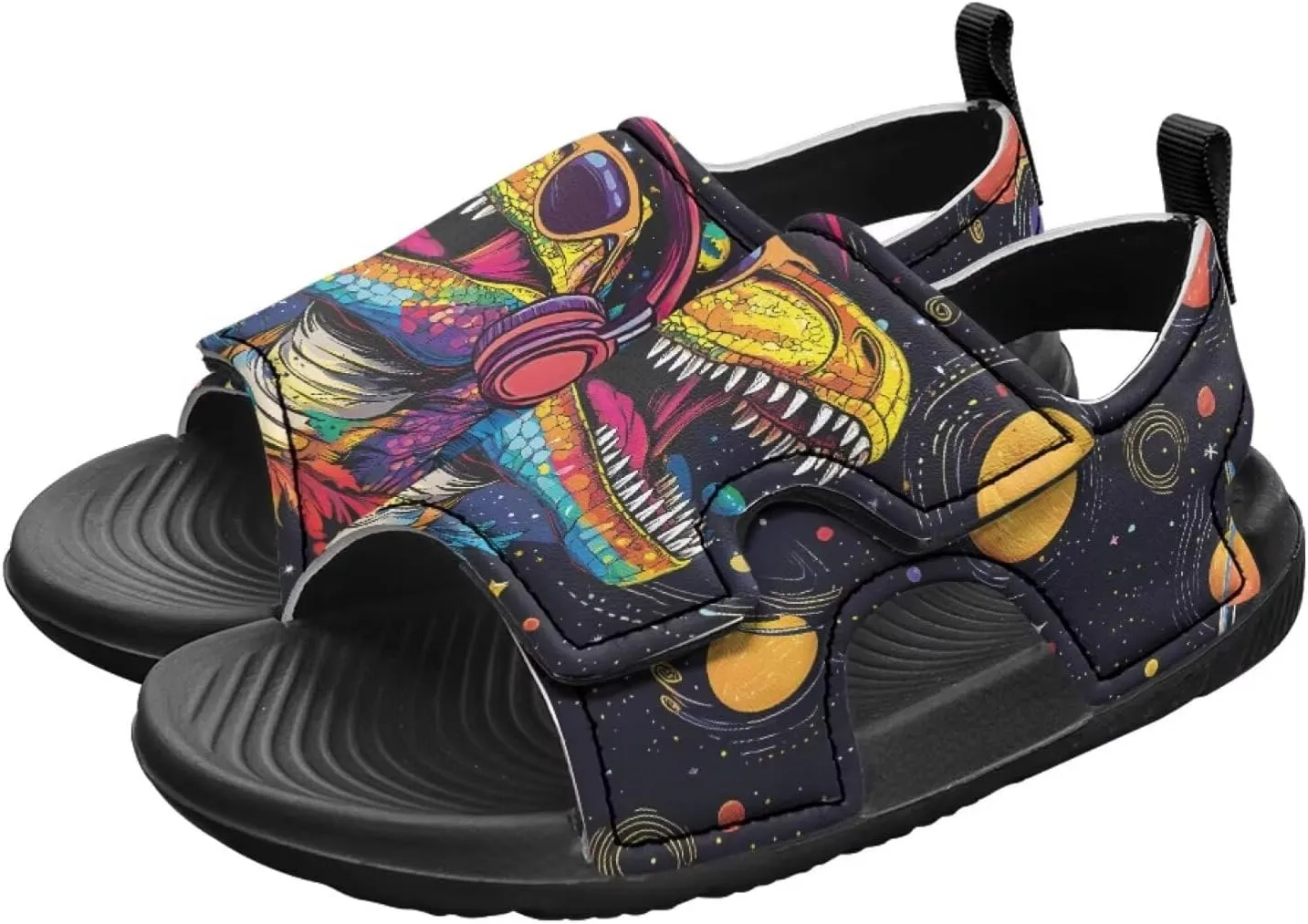 Boys Dinosaur Sandals Kids Open Toe Summer Outdoor Athletic Sandals Adjustable Beach Water Shoes for Toddler Boys