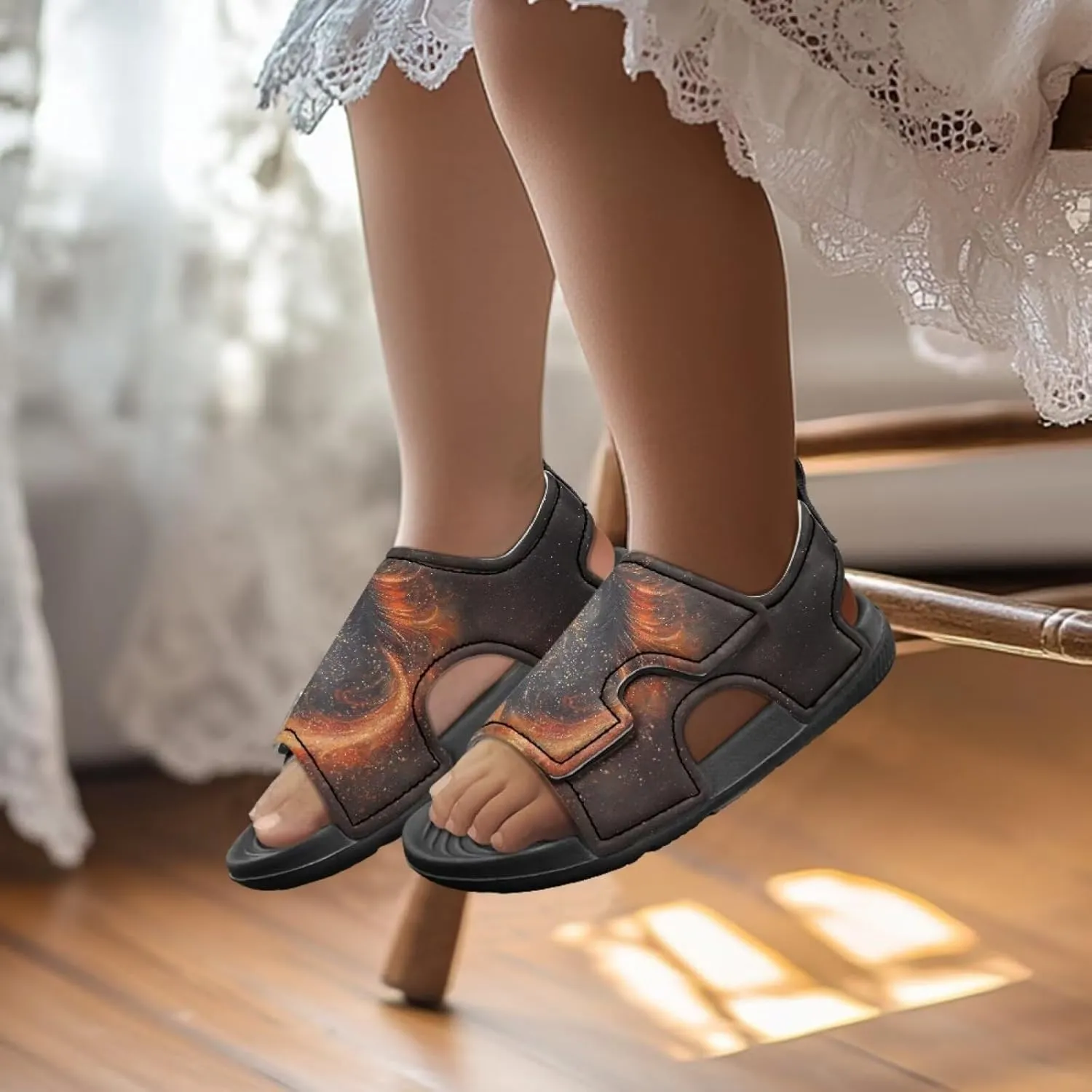 Boys Flame Sandals Kids Open Toe Outdoor Hiking Sandals Lightweight Athletic Beach Water Sport Shoes Adjustable