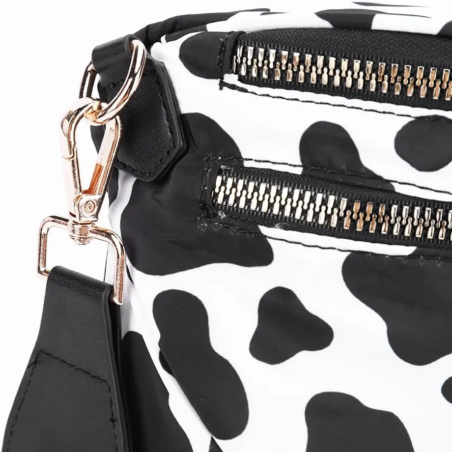 Bum Bags for Women Crossbody,Nylon Checkered Crossbody Bag Black and White Checkered Purse Oversized Slouchy Belt Bag