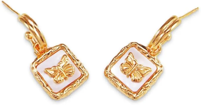 Butterfly Dangle Earrings for Women 925 Sterling Silver Plated with 18K Gold Drop Earrings White Pearl Inlay Elegant Jewelry for Women Stylish Gift for Her