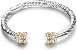 Cable Bracelets for Women Cuff Bracelets Two Tone Bracelets for Women Mixed Metal Bracelet Designer Dupes Gold and Silver Bracelet Designer Look Alike Jewelry