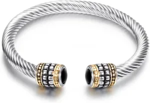 Cable Bracelets for Women Cuff Bracelets Two Tone Bracelets for Women Mixed Metal Bracelet Designer Dupes Gold and Silver Bracelet Designer Look Alike Jewelry