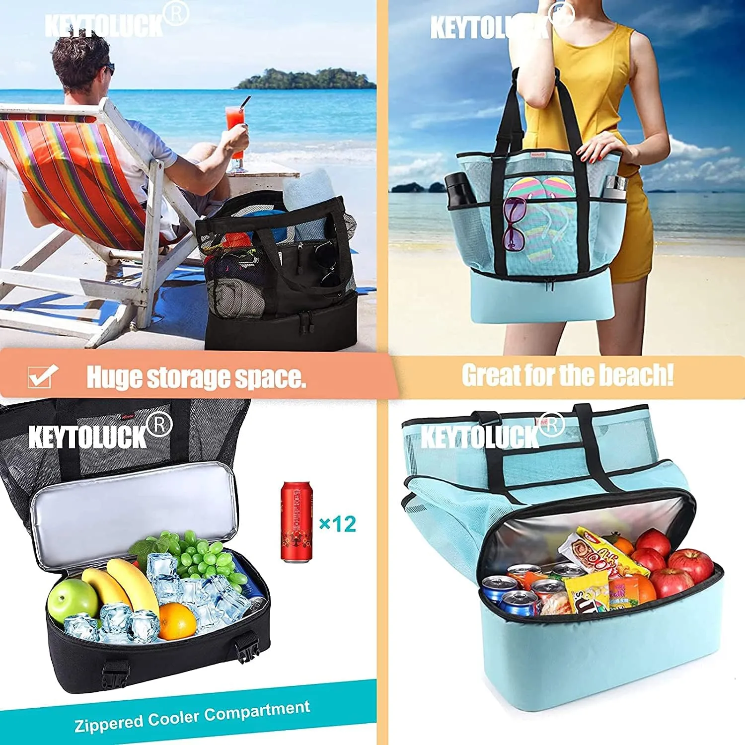 CAHHH Mesh Beach Tote Bag,Mesh Beach Tote Bag with Cooler,Mesh Tote Bag,Mesh Bag