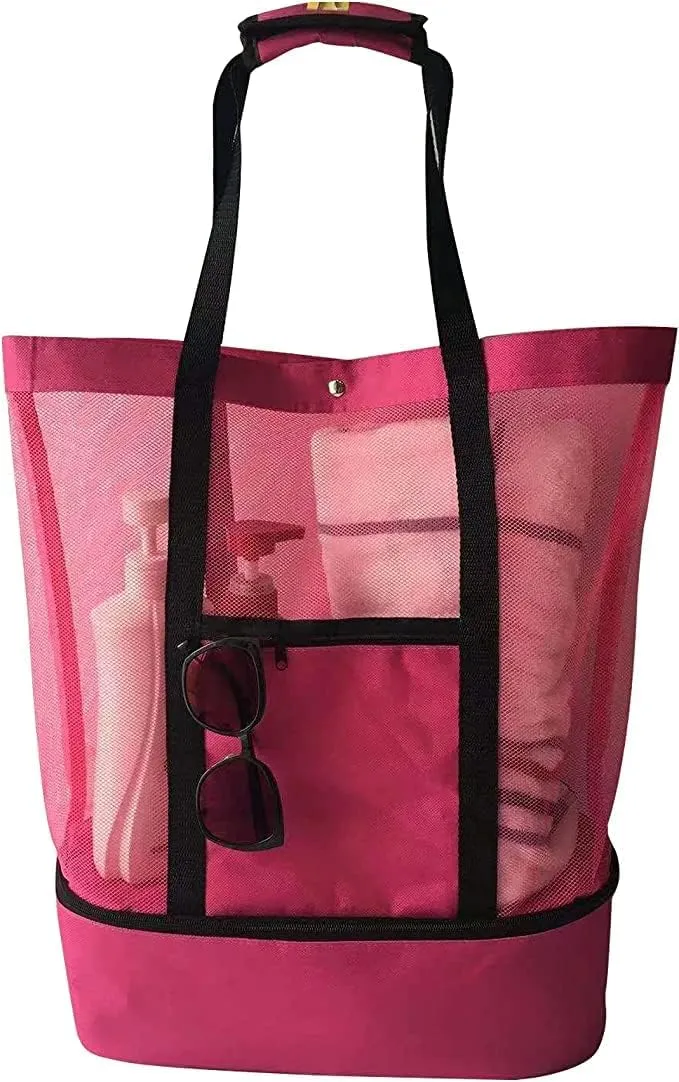 CAHHH Mesh Beach Tote Bag,Mesh Beach Tote Bag with Cooler,Mesh Tote Bag,Mesh Bag