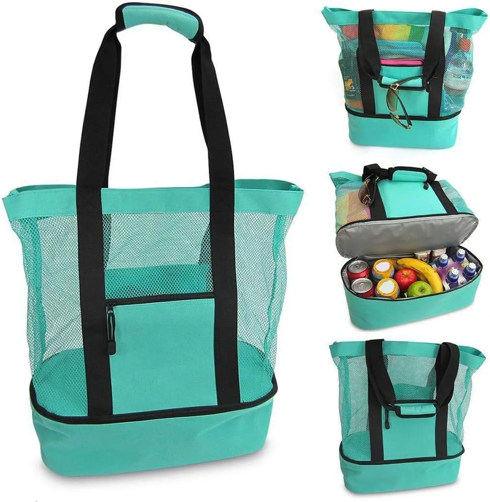 CAHHH Mesh Beach Tote Bag,Mesh Beach Tote Bag with Cooler,Mesh Tote Bag,Mesh Bag