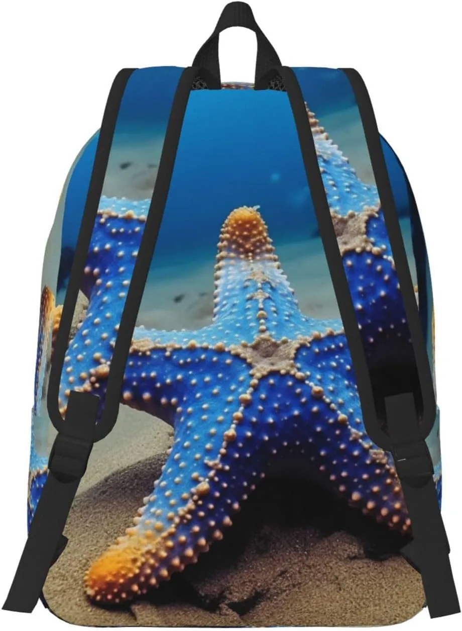 Canvas Backpack Blue Sea Travel Laptop Backpack Casual Daypack Carry On Rucksack for Men Women Medium