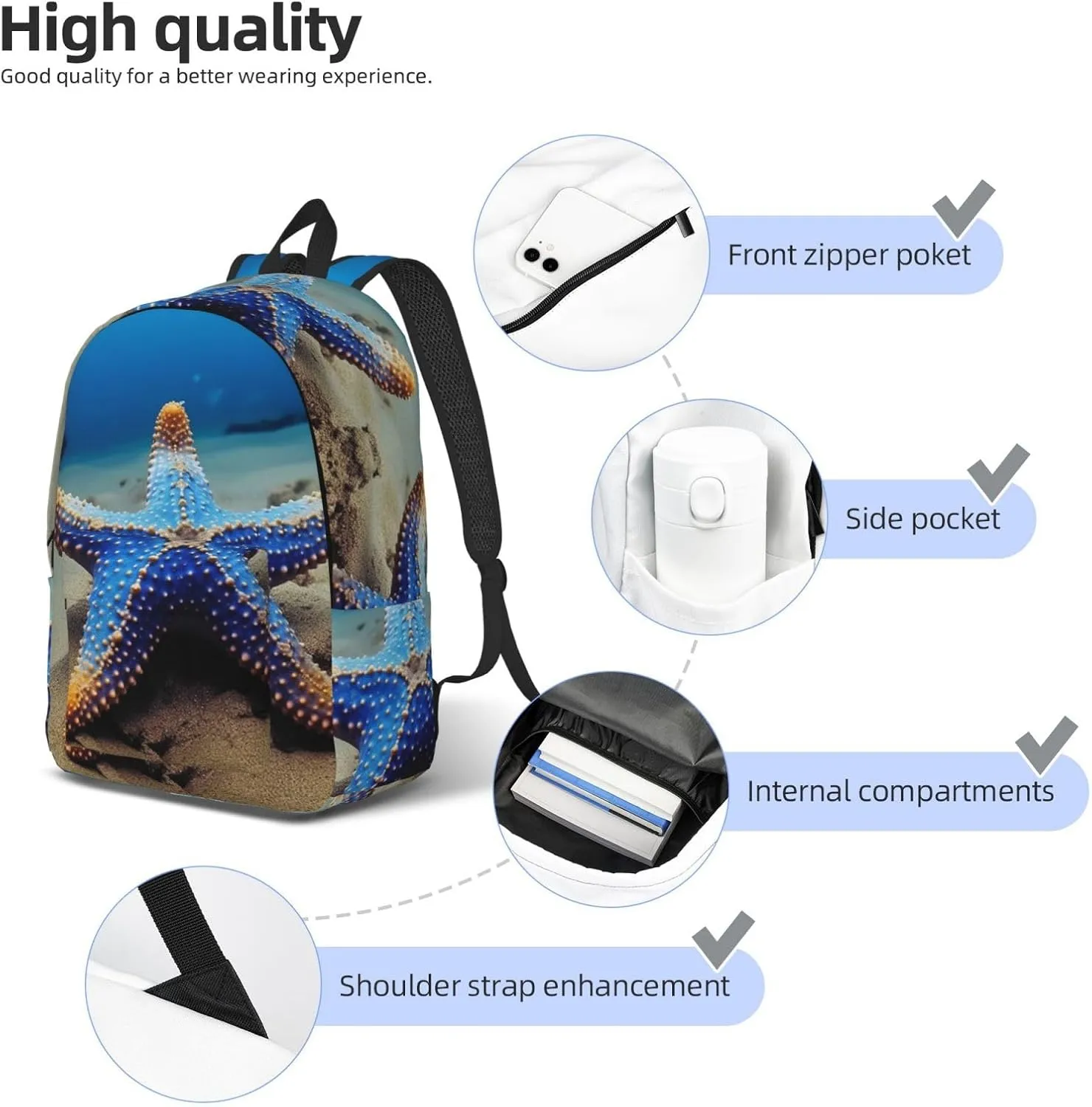 Canvas Backpack Blue Sea Travel Laptop Backpack Casual Daypack Carry On Rucksack for Men Women Medium