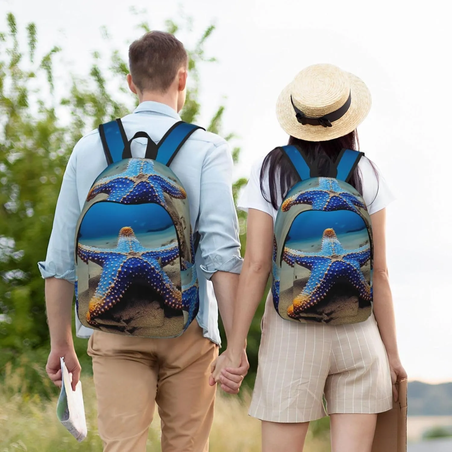 Canvas Backpack Blue Sea Travel Laptop Backpack Casual Daypack Carry On Rucksack for Men Women Medium