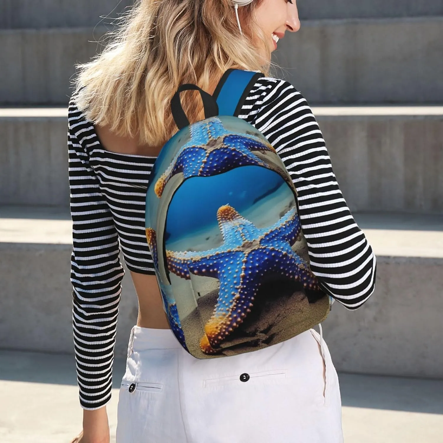 Canvas Backpack Blue Sea Travel Laptop Backpack Casual Daypack Carry On Rucksack for Men Women Medium