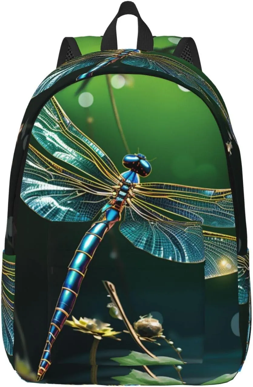 Canvas Backpack Dragonfly Green Travel Laptop Backpack Casual Daypack Carry On Rucksack for Men Women Medium