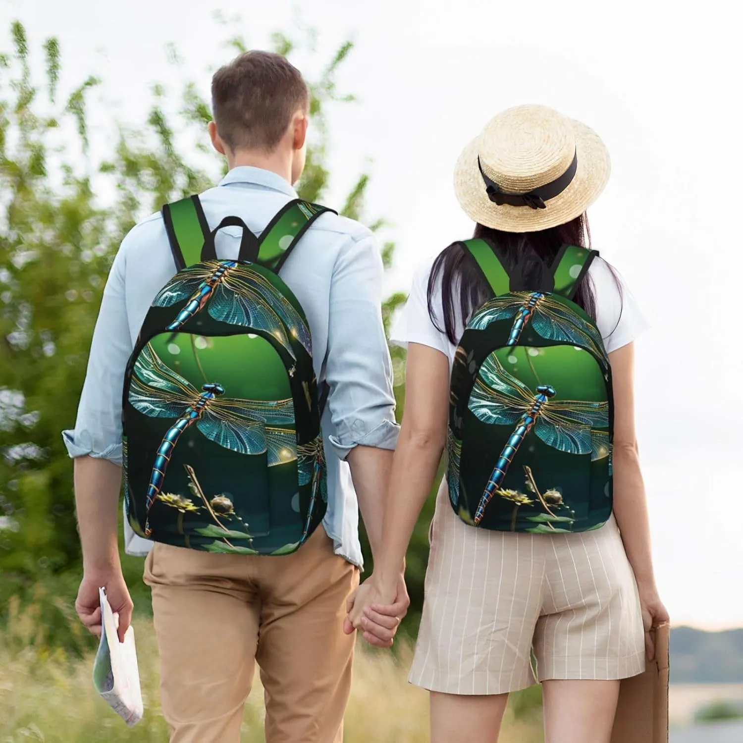 Canvas Backpack Dragonfly Green Travel Laptop Backpack Casual Daypack Carry On Rucksack for Men Women Medium