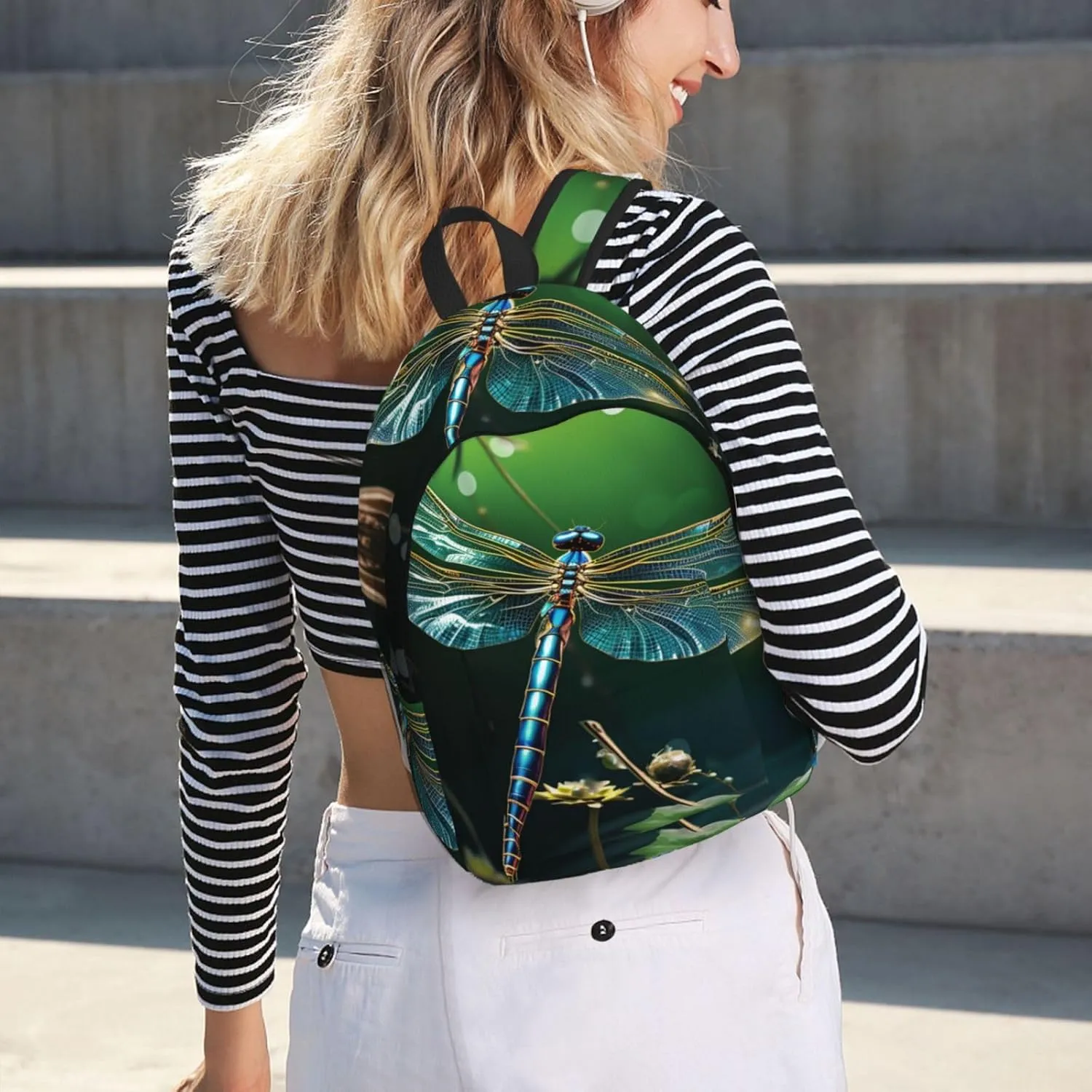 Canvas Backpack Dragonfly Green Travel Laptop Backpack Casual Daypack Carry On Rucksack for Men Women Medium