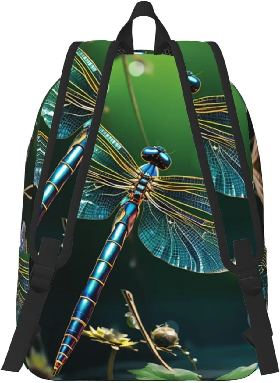 Canvas Backpack Dragonfly Green Travel Laptop Backpack Casual Daypack Carry On Rucksack for Men Women Medium