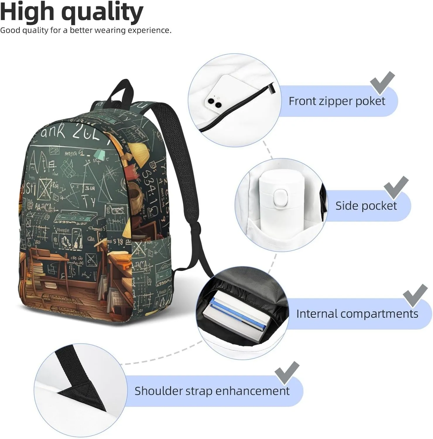 Canvas Backpack Math Travel Laptop Backpack Casual Daypack Carry On Rucksack for Men Women Medium