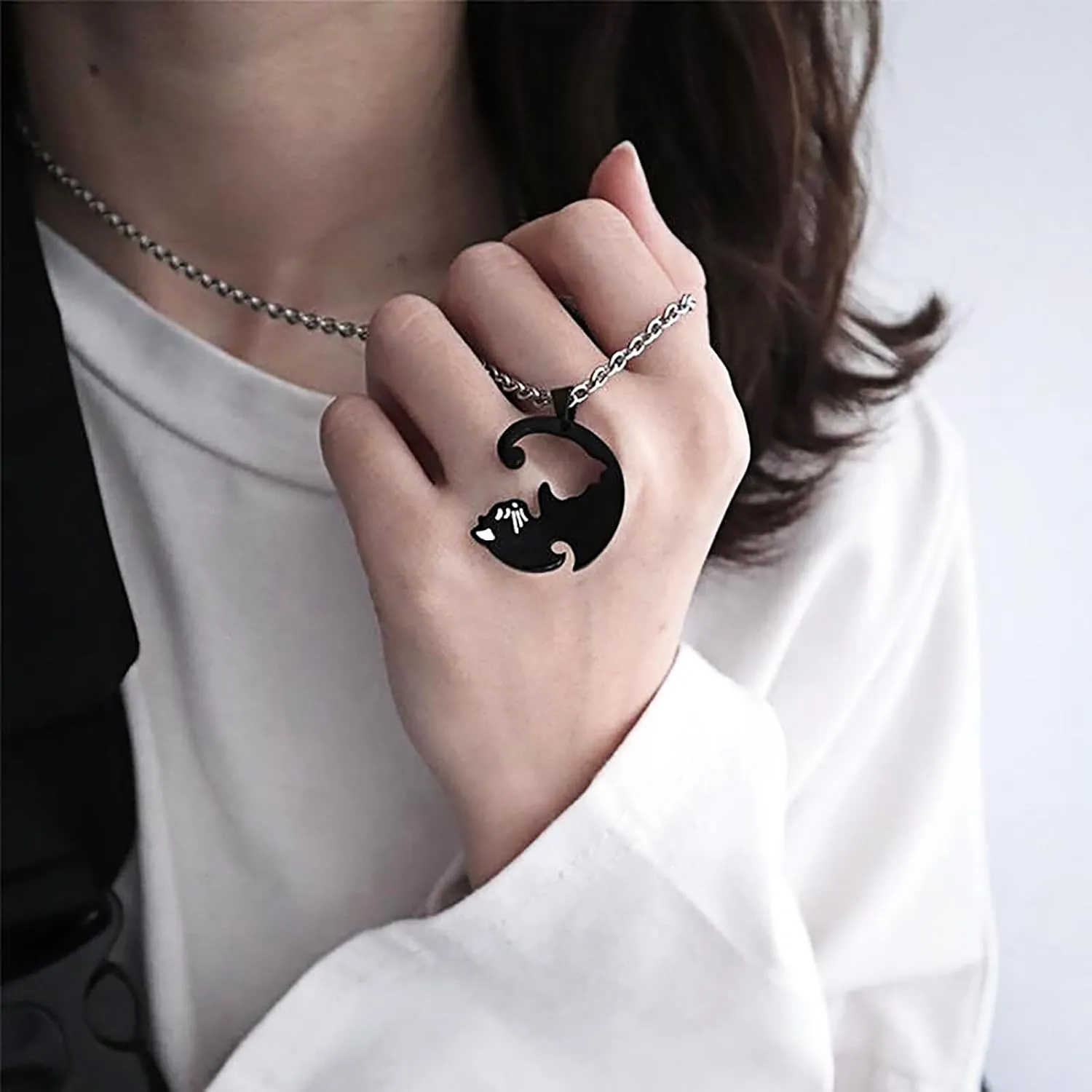 Cat Matching Necklaces Best Friend Necklace Couple Necklaces Heart Yin Yang Friendship Necklace for 2 Men and Woman Pendant Set, Friendship Jewelry