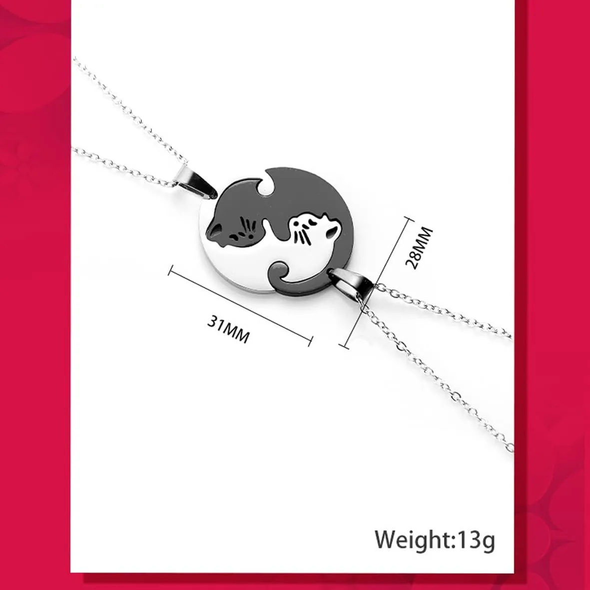 Cat Matching Necklaces Best Friend Necklace Couple Necklaces Heart Yin Yang Friendship Necklace for 2 Men and Woman Pendant Set, Friendship Jewelry