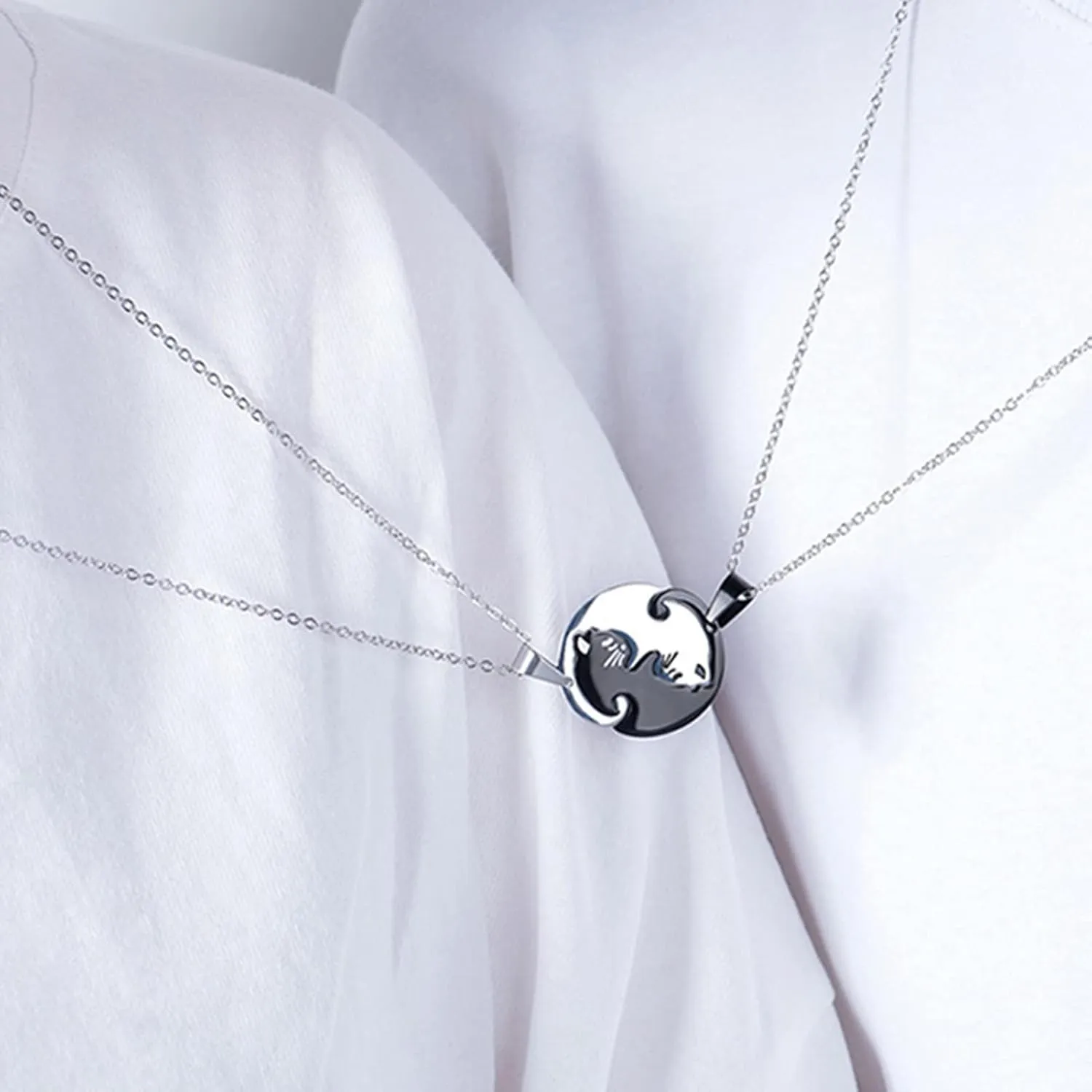 Cat Matching Necklaces Best Friend Necklace Couple Necklaces Heart Yin Yang Friendship Necklace for 2 Men and Woman Pendant Set, Friendship Jewelry