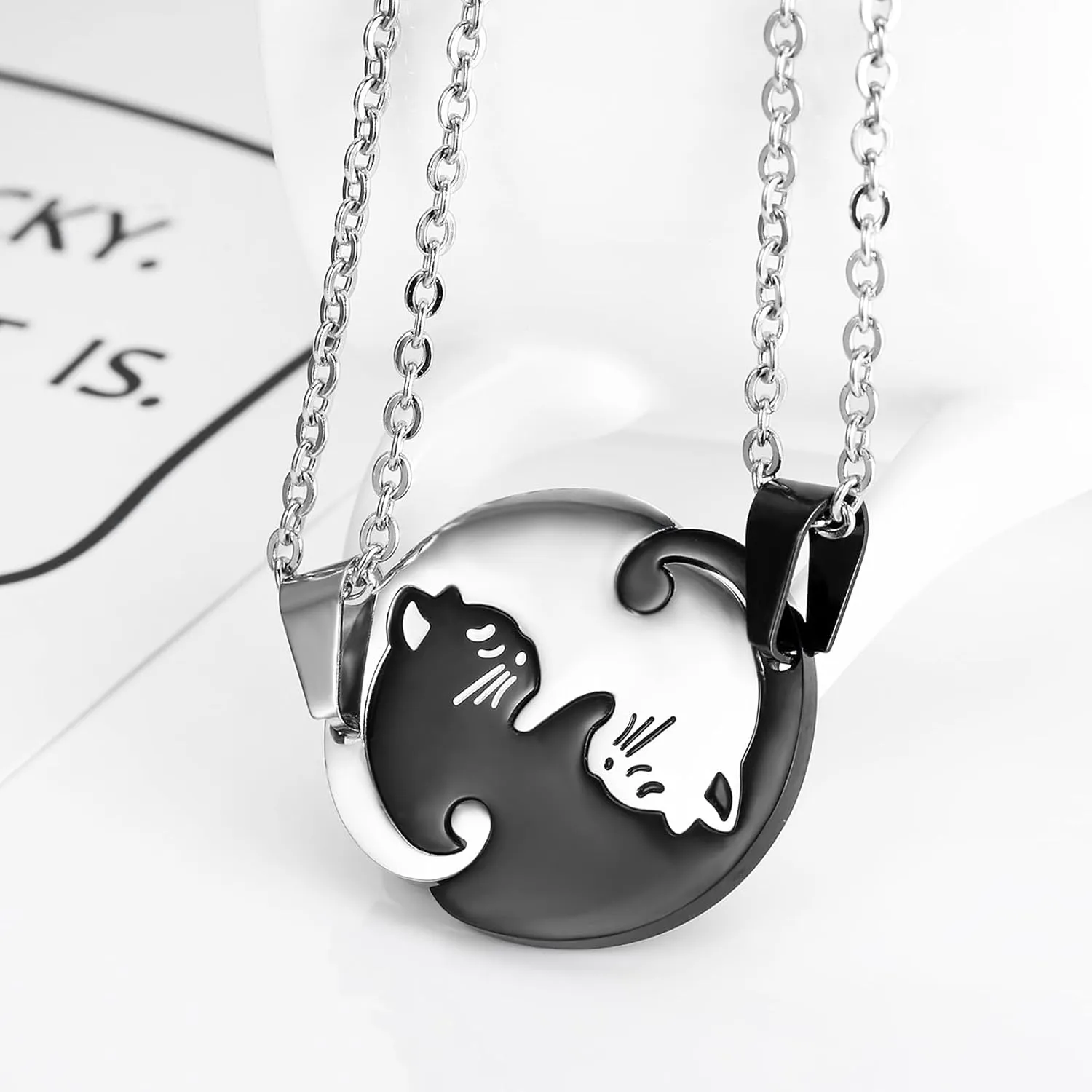 Cat Matching Necklaces Best Friend Necklace Couple Necklaces Heart Yin Yang Friendship Necklace for 2 Men and Woman Pendant Set, Friendship Jewelry