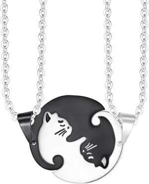 Cat Matching Necklaces Best Friend Necklace Couple Necklaces Heart Yin Yang Friendship Necklace for 2 Men and Woman Pendant Set, Friendship Jewelry