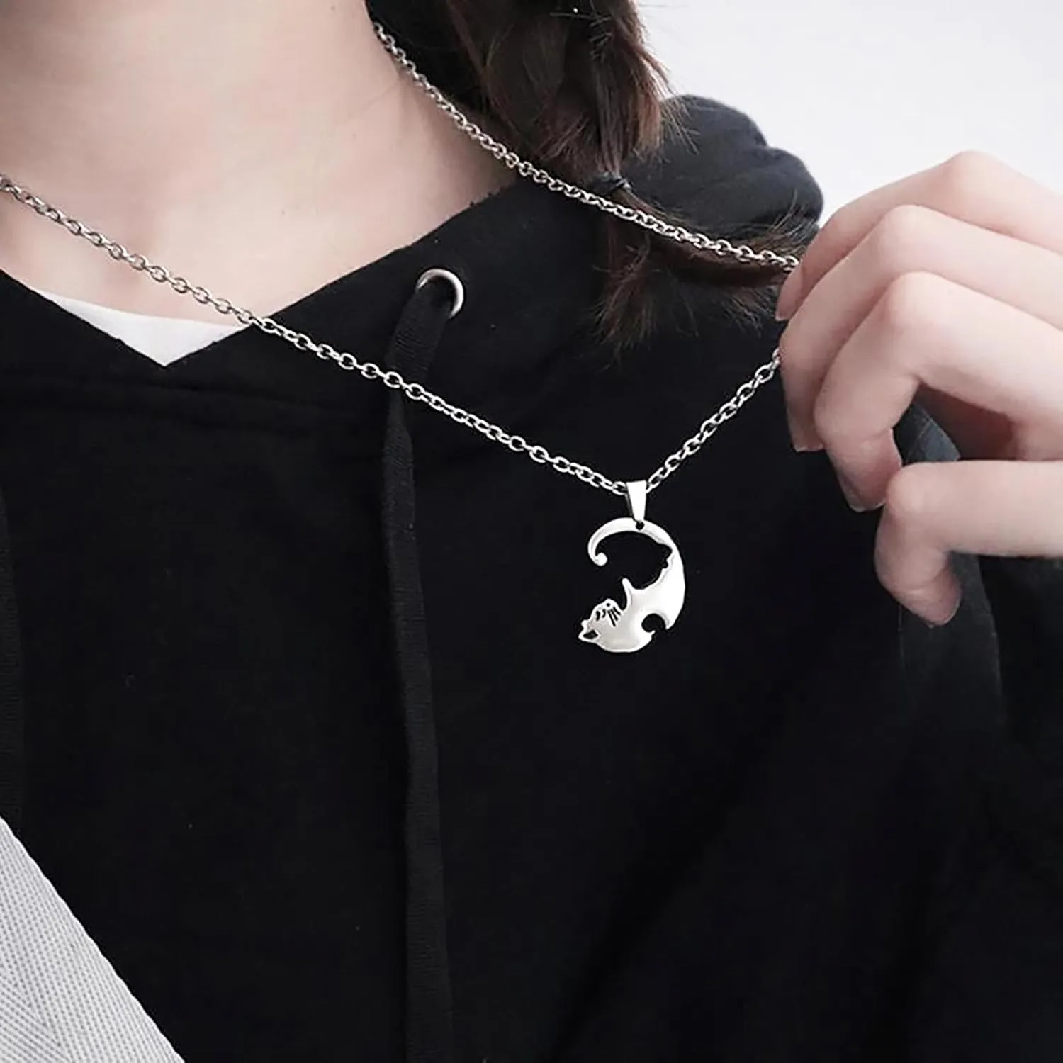 Cat Matching Necklaces Best Friend Necklace Couple Necklaces Heart Yin Yang Friendship Necklace for 2 Men and Woman Pendant Set, Friendship Jewelry