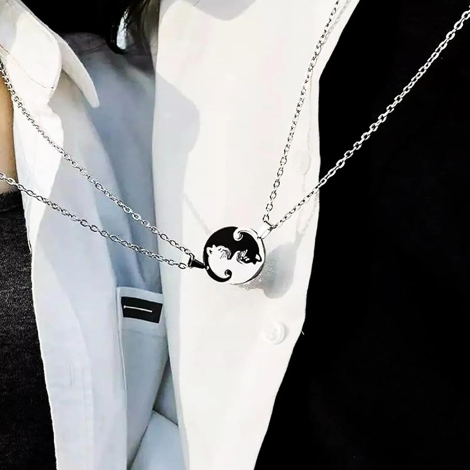 Cat Matching Necklaces Best Friend Necklace Couple Necklaces Heart Yin Yang Friendship Necklace for 2 Men and Woman Pendant Set, Friendship Jewelry