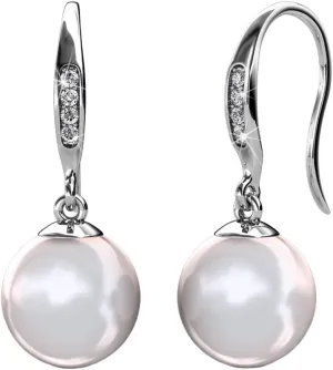 Cate & Chloe Betty 18K White Gold Plated Freshwater Pearl Earrings with Crystals, Beautiful Classic Pearl Drop Dangle Earrings, Women's Special Occasion Jewelry