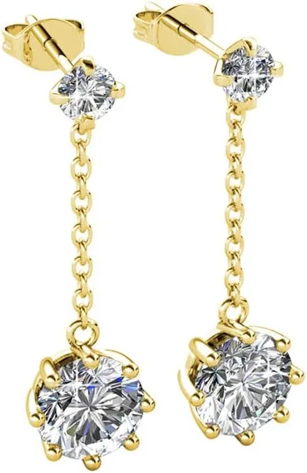 Cate & Chloe Jessie Lively 18K White Gold Plated Earrings with Crystals, Beautiful Sparkle Round Diamond Cut Drop Earring Set, Anniversary Drop Dangle Earrings Hypoallergenic