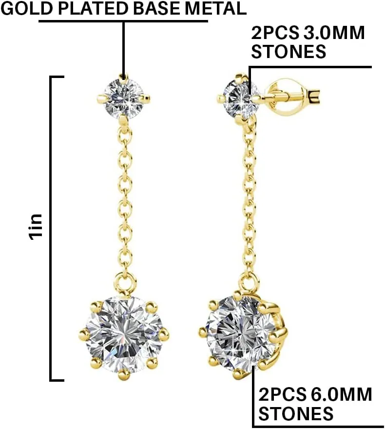 Cate & Chloe Jessie Lively 18K White Gold Plated Earrings with Crystals, Beautiful Sparkle Round Diamond Cut Drop Earring Set, Anniversary Drop Dangle Earrings Hypoallergenic