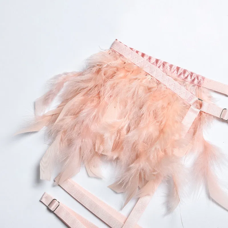 Chain Strap Flamingo Feather Lingerie Set