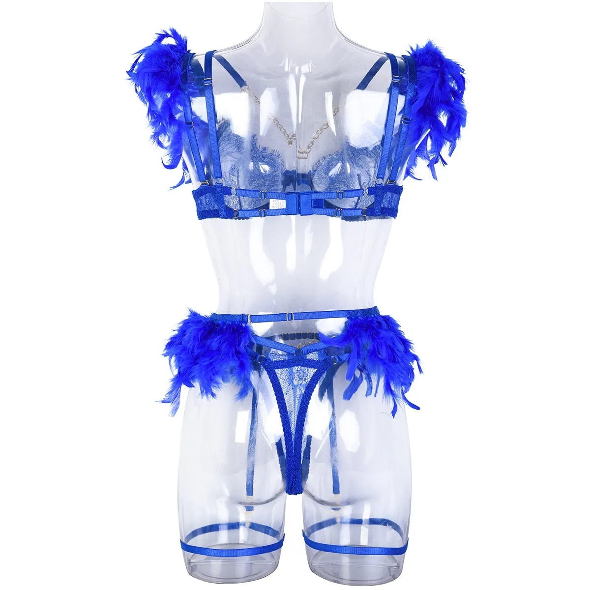 Chain Strap Flamingo Feather Lingerie Set