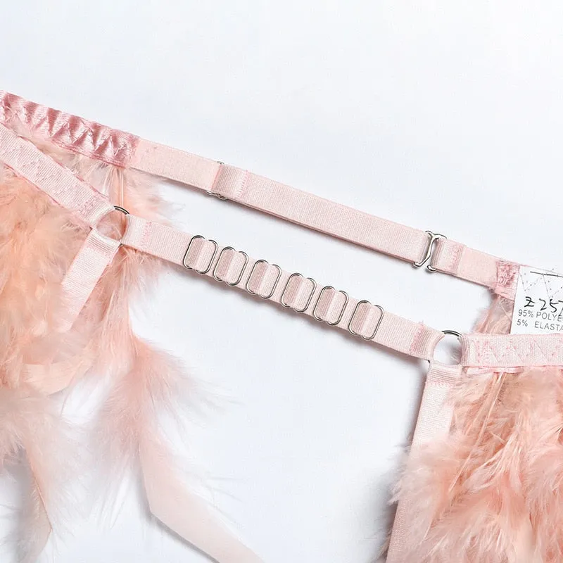 Chain Strap Flamingo Feather Lingerie Set