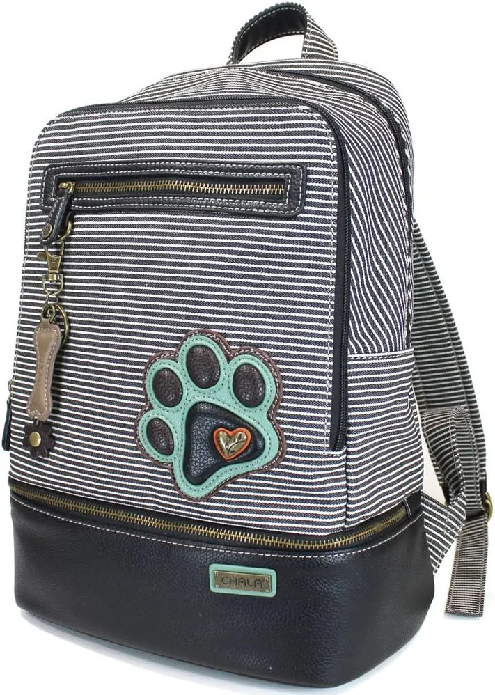 CHALA New Deluxe Striped multipurpose-backpacks with detachable Key Charm, fit up to 14" Laptop for Adult (Black Stripe_ Paw)