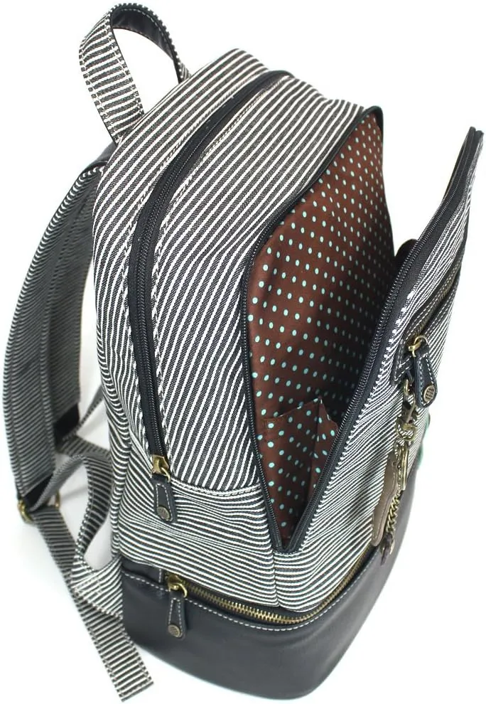 CHALA New Deluxe Striped multipurpose-backpacks with detachable Key Charm, fit up to 14" Laptop for Adult (Black Stripe_ Paw)