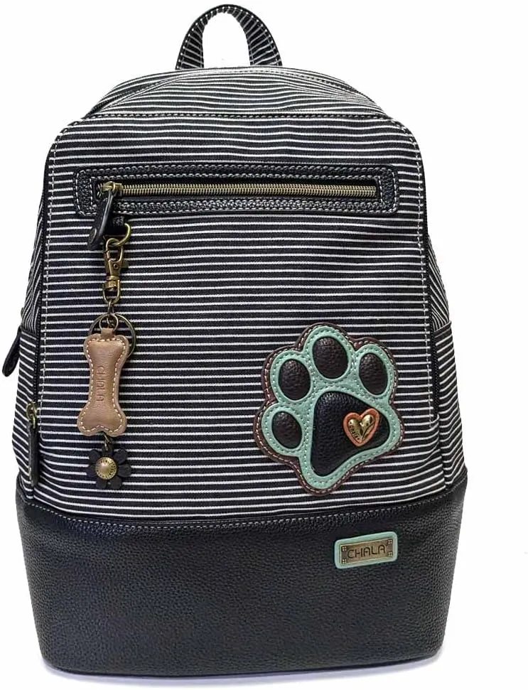 CHALA New Deluxe Striped multipurpose-backpacks with detachable Key Charm, fit up to 14" Laptop for Adult (Black Stripe_ Paw)