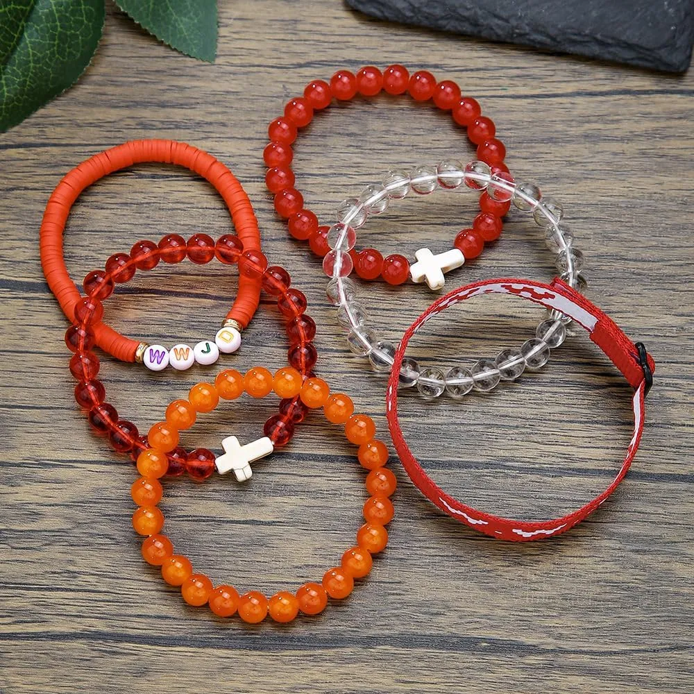 Christian Cross WWJD Bracelet Set WWJD Braided Rope Bracelet Cross Crystal Beads Stretch Bracelets Religious Christian What Would Jesus Do Handmade Woven Wristbands Bracelet