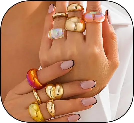 Chunky Gold Rings for Women, Colorful Resin Open Rings Trendy Geometric Knuckle Rings Fashion Statement Rings Jewelry