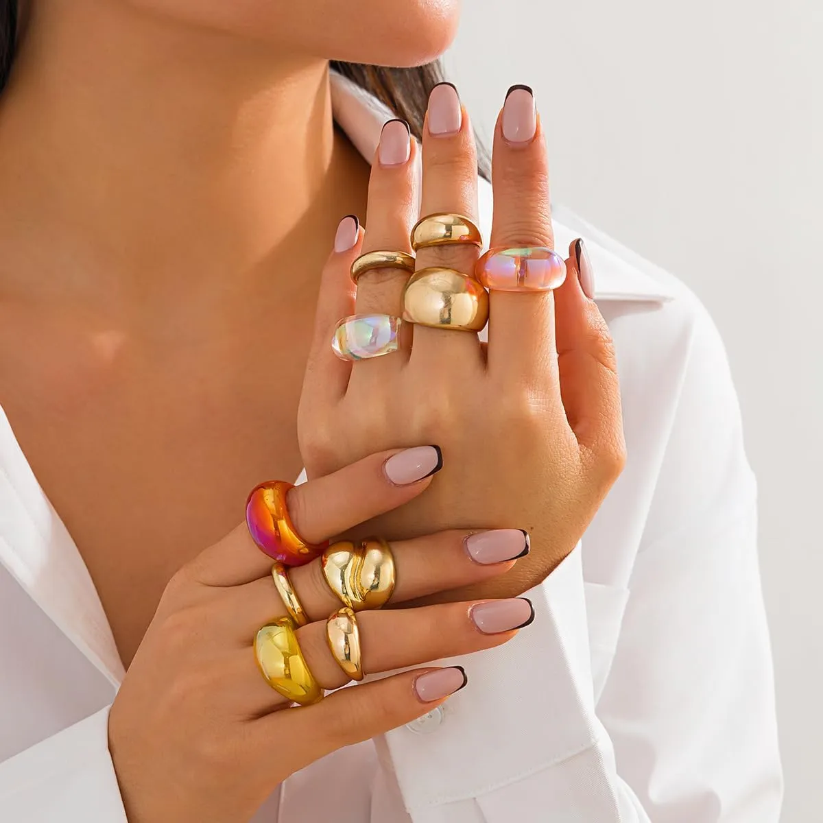 Chunky Gold Rings for Women, Colorful Resin Open Rings Trendy Geometric Knuckle Rings Fashion Statement Rings Jewelry