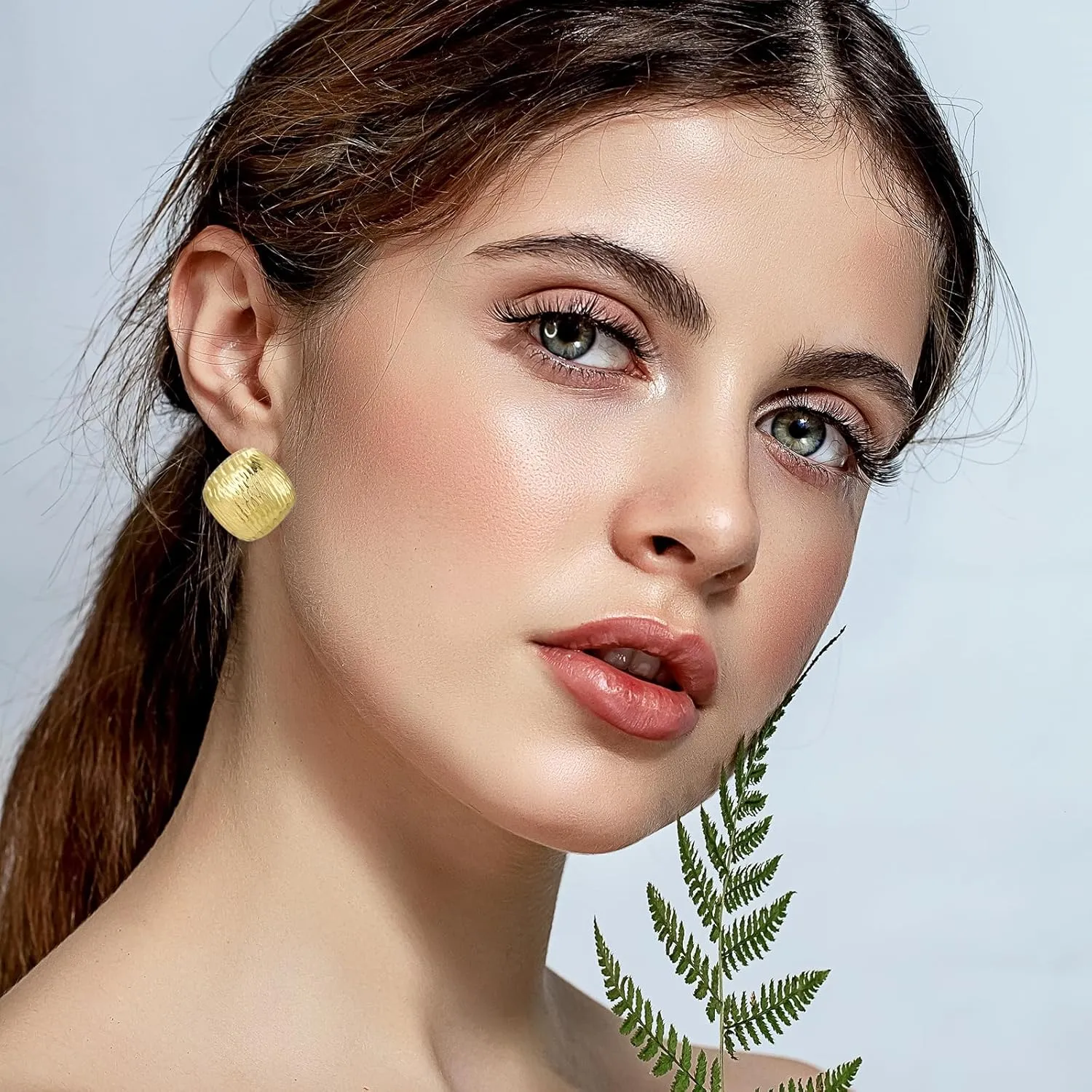 Chunky Gold Stud Earrings for Women Hammered Wavy Button Earrings Round Disc Teardrop Water Drop Square Statement Earrings Trendy Jewelry