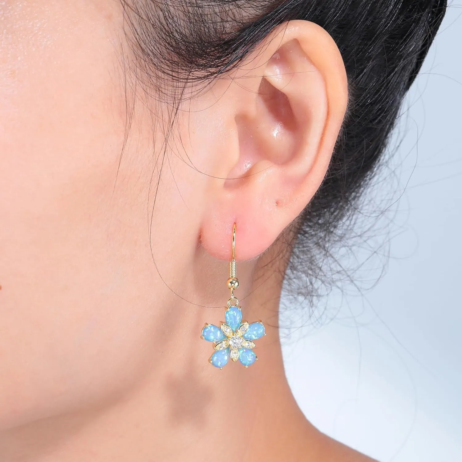 CiNily Flower Shaped Dangle Earrings for Women Girls Opal Drop Dangle Earrings 14K White/Gold Plated Dainty Leverback Dangle Earrings Lightweight Statement Jewelry for Wedding Party Birthday