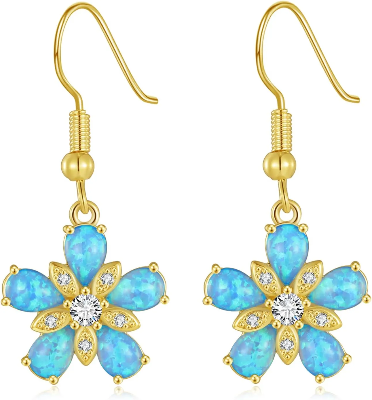 CiNily Flower Shaped Dangle Earrings for Women Girls Opal Drop Dangle Earrings 14K White/Gold Plated Dainty Leverback Dangle Earrings Lightweight Statement Jewelry for Wedding Party Birthday