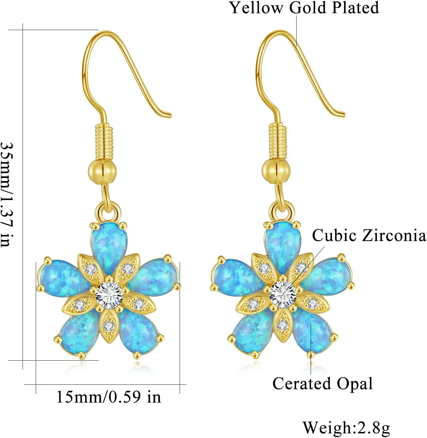 CiNily Flower Shaped Dangle Earrings for Women Girls Opal Drop Dangle Earrings 14K White/Gold Plated Dainty Leverback Dangle Earrings Lightweight Statement Jewelry for Wedding Party Birthday