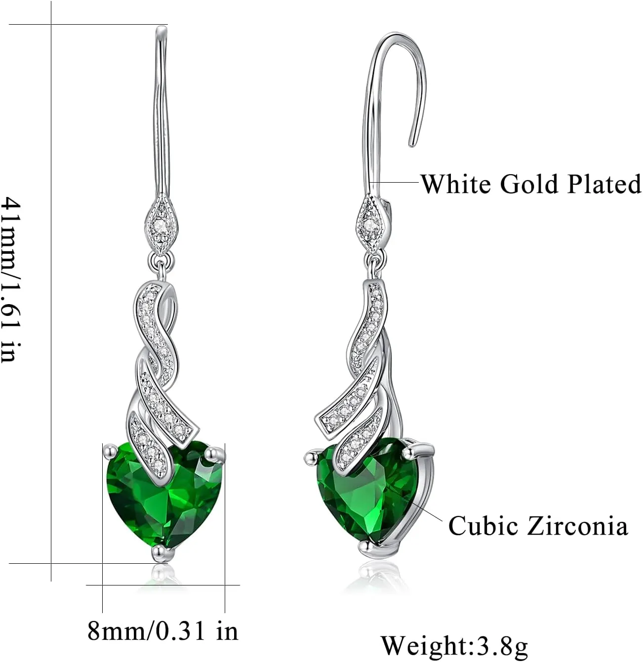 CiNily Mothers Day Gift Heart Earrings for Women Hypoallergenic, 14K White Gold Plated Dainty Birthstone Drop Earrings Cubic Zircon Leverback Dangle Earrings Jewelry Birthday Party
