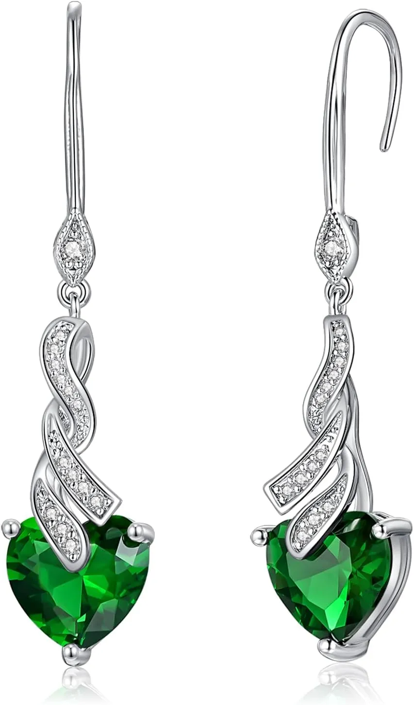 CiNily Mothers Day Gift Heart Earrings for Women Hypoallergenic, 14K White Gold Plated Dainty Birthstone Drop Earrings Cubic Zircon Leverback Dangle Earrings Jewelry Birthday Party