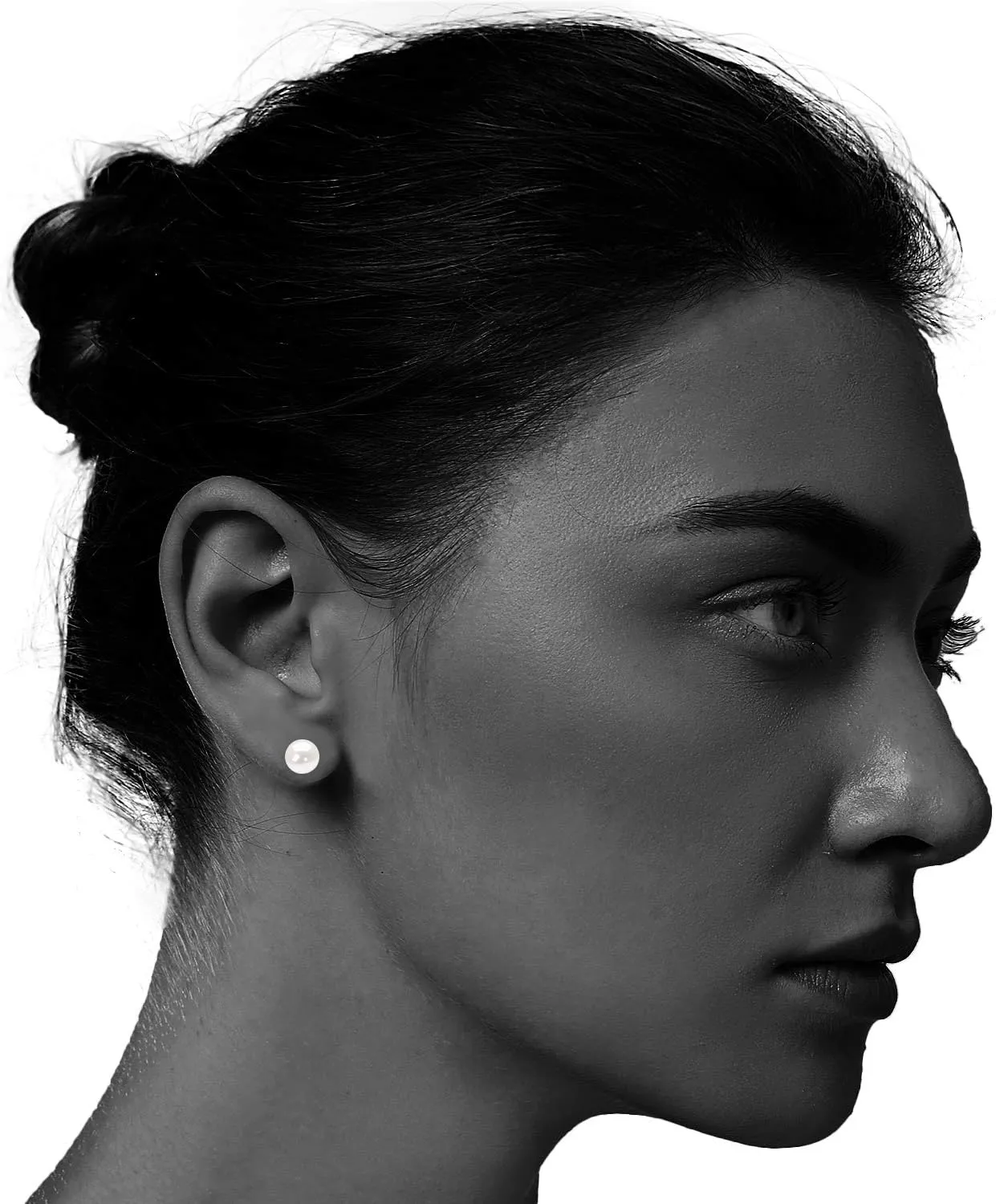 Classic Gold Plated Sterling Silver Round White Simulated Pearl Stud Earrings for Women