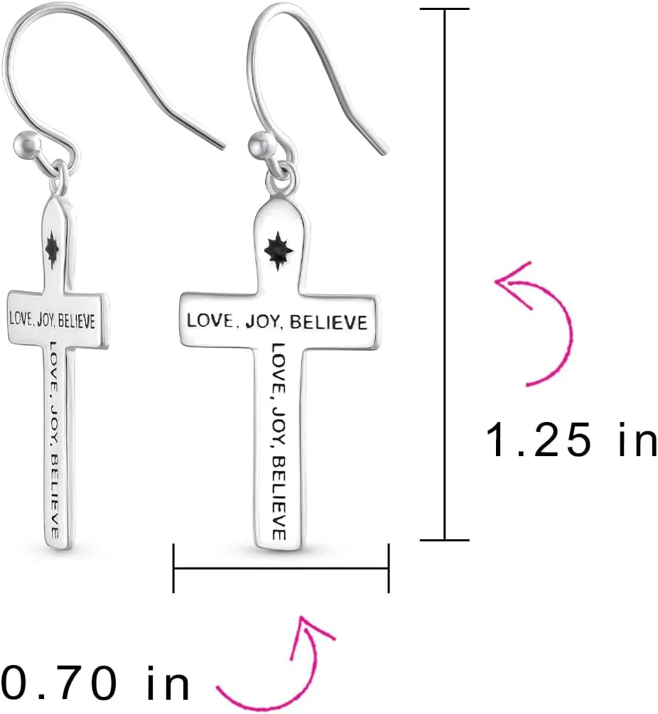 Classic Simple Cuff Drop Dangle Religious Cross Earrings For Women Teen Lever Back Fish Hook Gold Plated .925 Sterling Silver