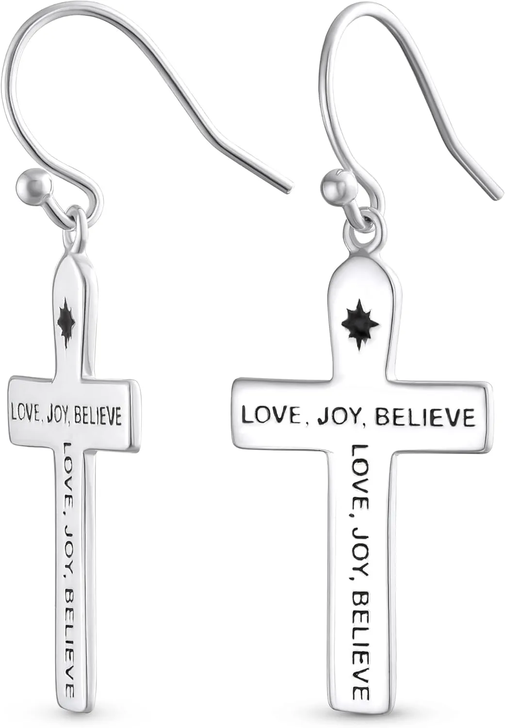 Classic Simple Cuff Drop Dangle Religious Cross Earrings For Women Teen Lever Back Fish Hook Gold Plated .925 Sterling Silver