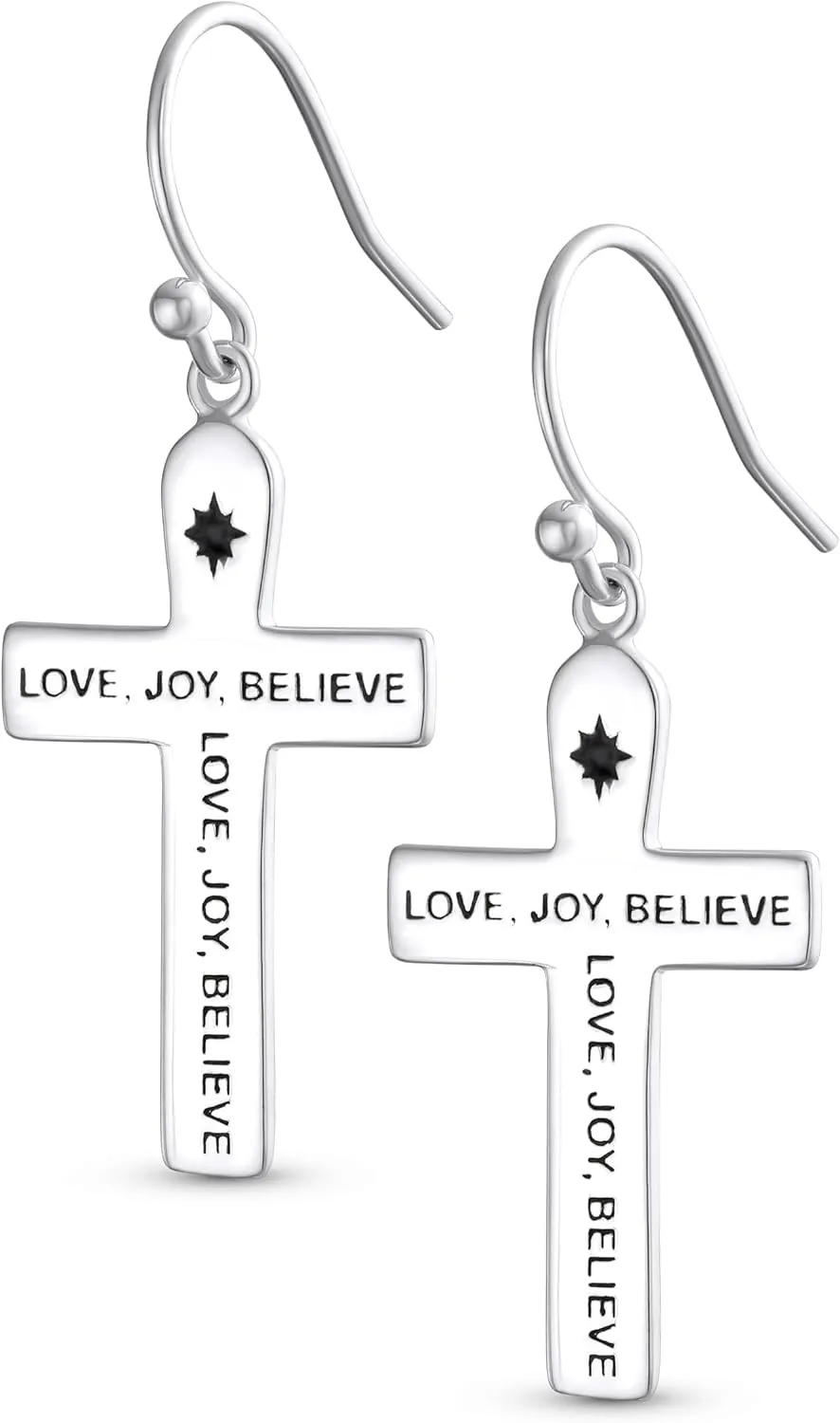 Classic Simple Cuff Drop Dangle Religious Cross Earrings For Women Teen Lever Back Fish Hook Gold Plated .925 Sterling Silver