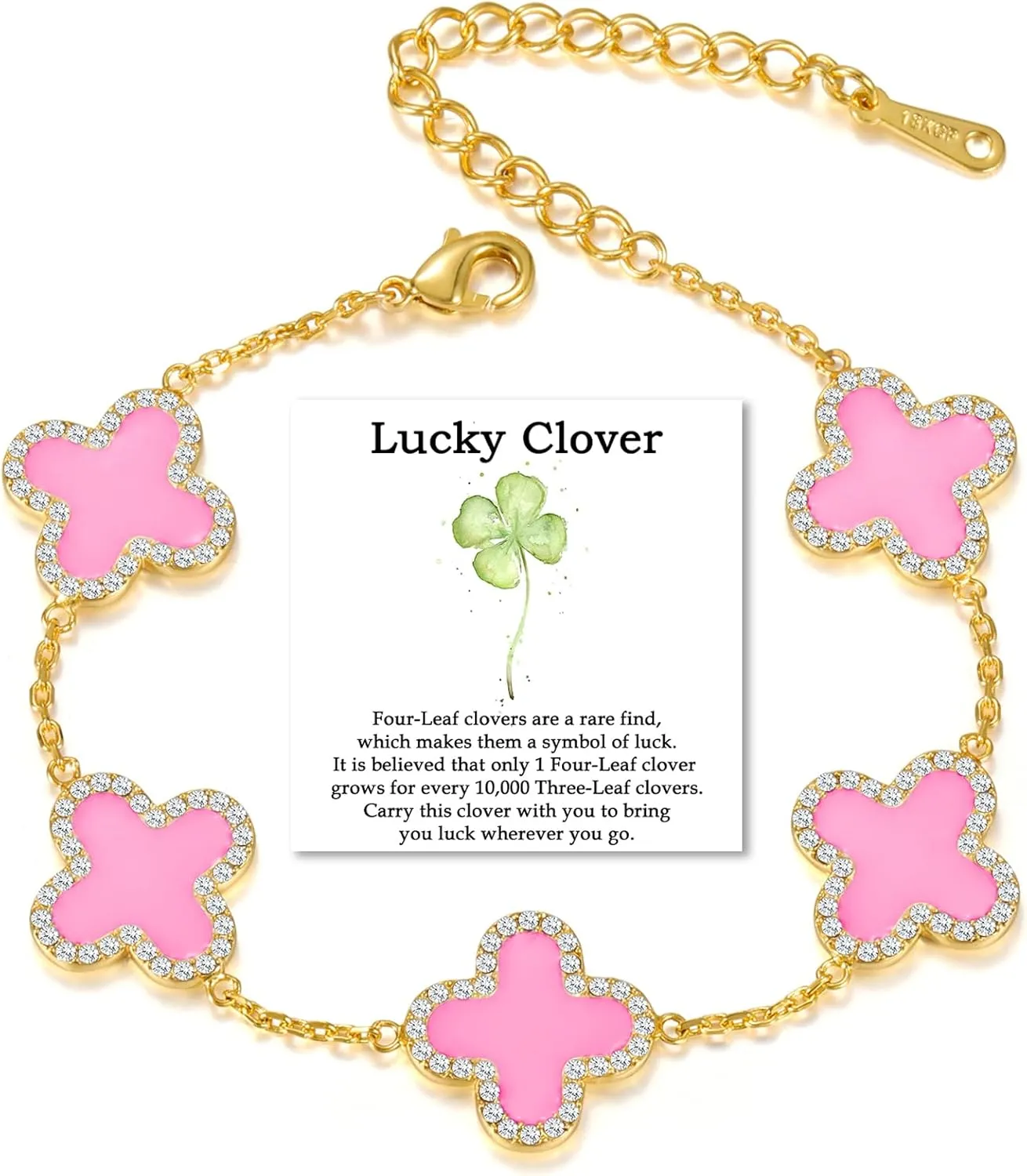 Clover Bracelet for Women 18K Gold Four Leaf Pink Lucky Link Clover Bracelets, Trendy Bracelets Set Jewelry Gifts for Women