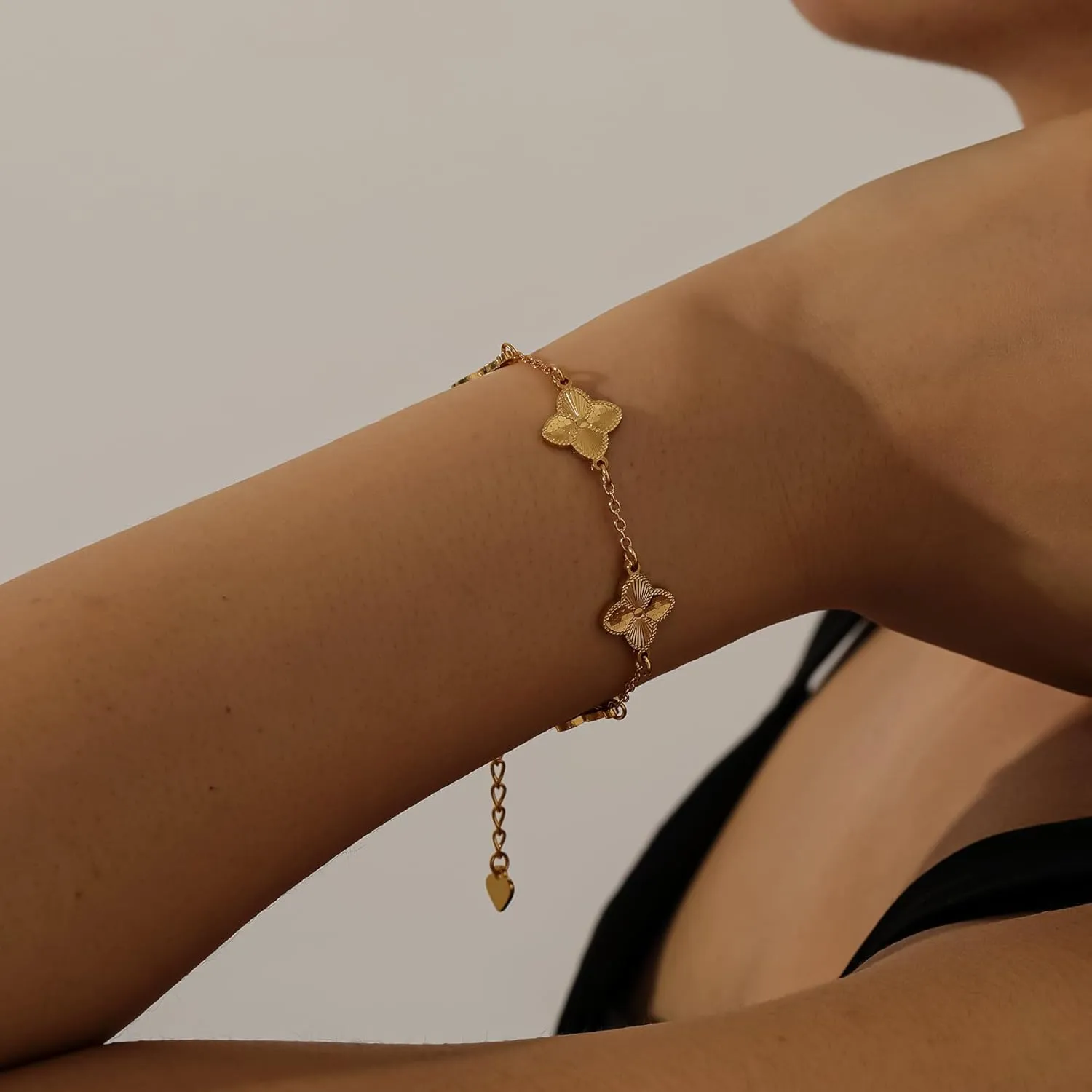 Clover Bracelet for Women 18K Gold Four Leaf Pink Lucky Link Clover Bracelets, Trendy Bracelets Set Jewelry Gifts for Women